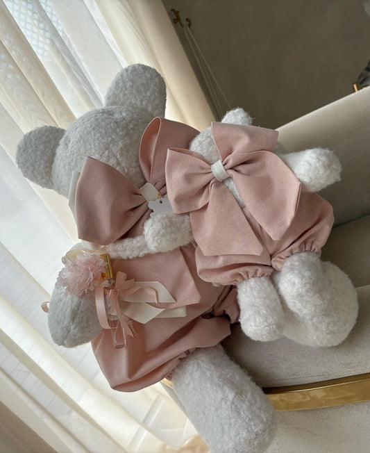Orsetti Mamma e Figlia in Tessuto Teddy con Fiocco e Coulotte (50 cm e 25 cm)