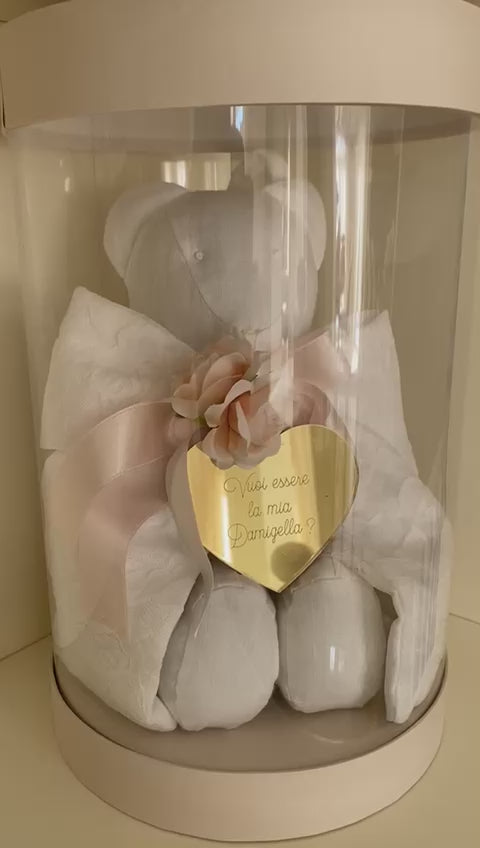 Orsetto in lino 30 cm – “Vuoi essere la mia Damigella?”