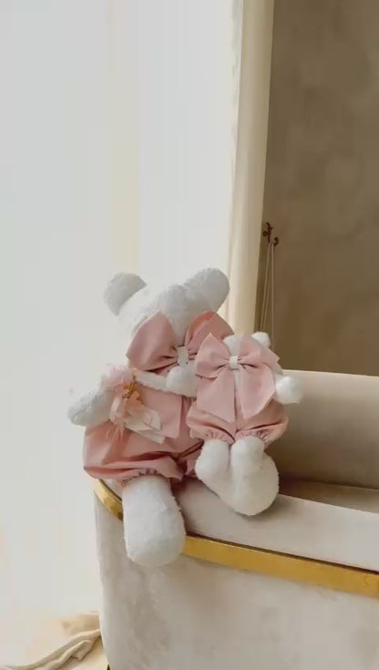 Orsetti Mamma e Figlia in Tessuto Teddy con Fiocco e Coulotte (50 cm e 25 cm)